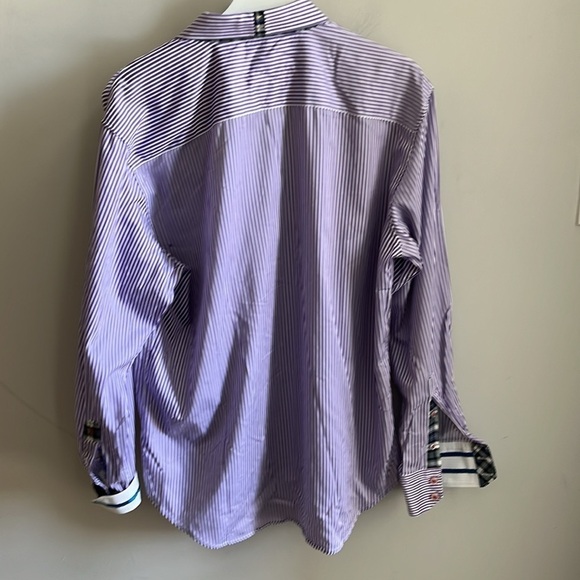 Robert Graham X Casual Button Down Shirt Striped Flip Cuff Size Large Purple - Picture 5 of 9